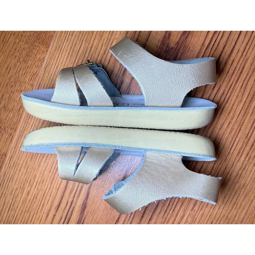 Salt Water Sandals Sun-San Sea Wee Gold Metallic Leather Toddler Baby Size 3 - Picture 5 of 9